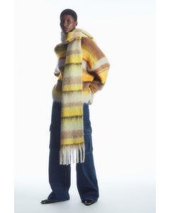 Oversized Mohair-blend Scarf Brown / Yellow / Striped