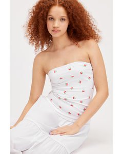 Smooth Fitted Tube Top White W. Cherry Print