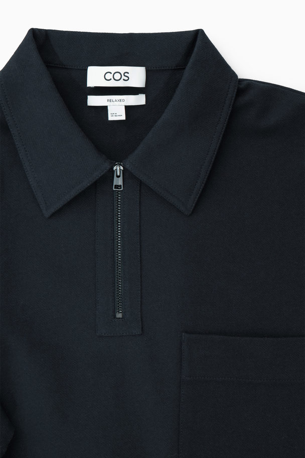 COS Twill Half-zip Polo Shirt Navy