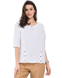 Round Collar Top With Buttons And Half-sleeves