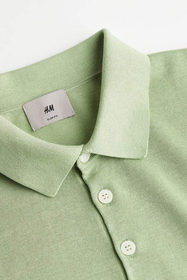 H&M Slim Fit Silk-blend Polo Shirt Sage Green