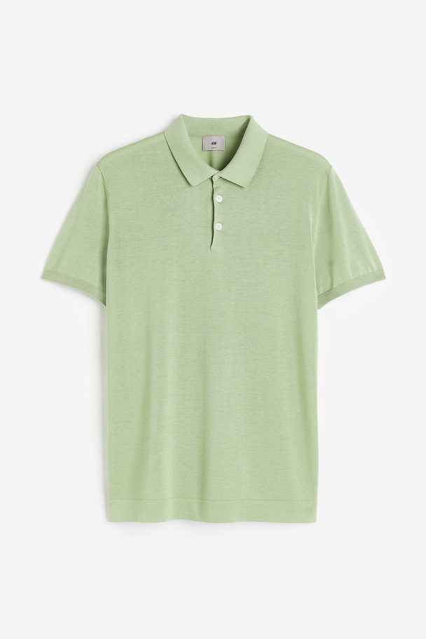 H&M Slim Fit Silk-blend Polo Shirt Sage Green