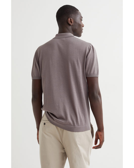 H&M Slim Fit Silk-blend Polo Shirt Greige