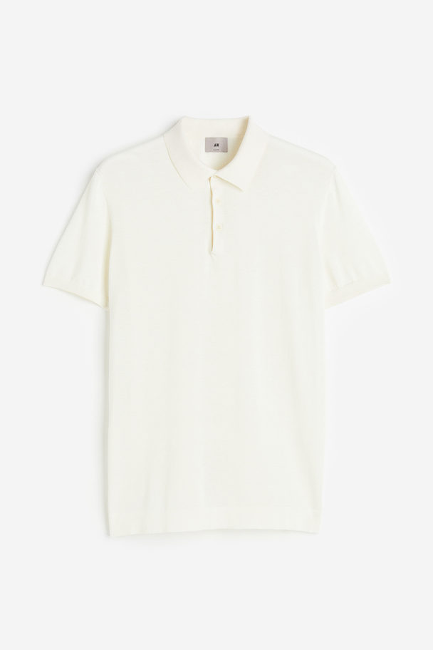 H&M Slim Fit Silk-blend Polo Shirt Cream
