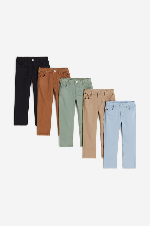 H&M 5-pack Relaxed Tapered Fit Trousers Light Dusty Blue/black