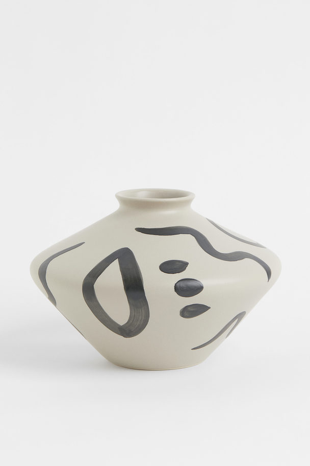 H&M HOME Handbemalte Vase aus Steingut Greige/Gemustert