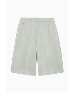 Elasticated Linen-blend Bermuda Shorts Light Green