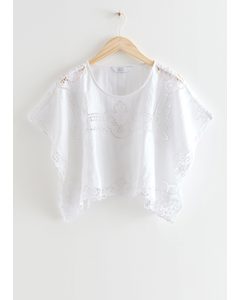 Wide Cropped Lace Top White