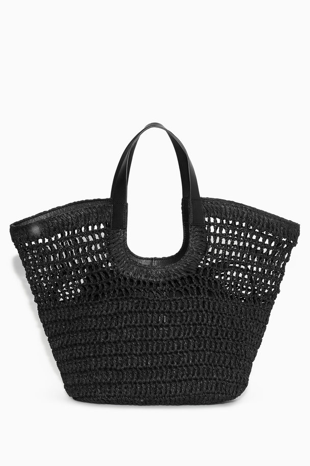 COS Leather-trimmed Basket Bag Black