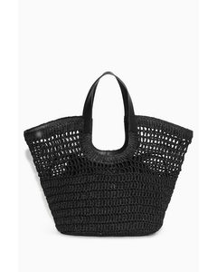 Leather-trimmed Basket Bag Black