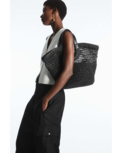 Leather-trimmed Basket Bag Black