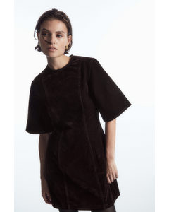 Panelled Denim Mini Dress Dark Brown