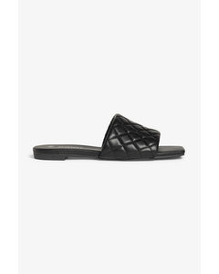 Padded Faux Leather Sandals Black