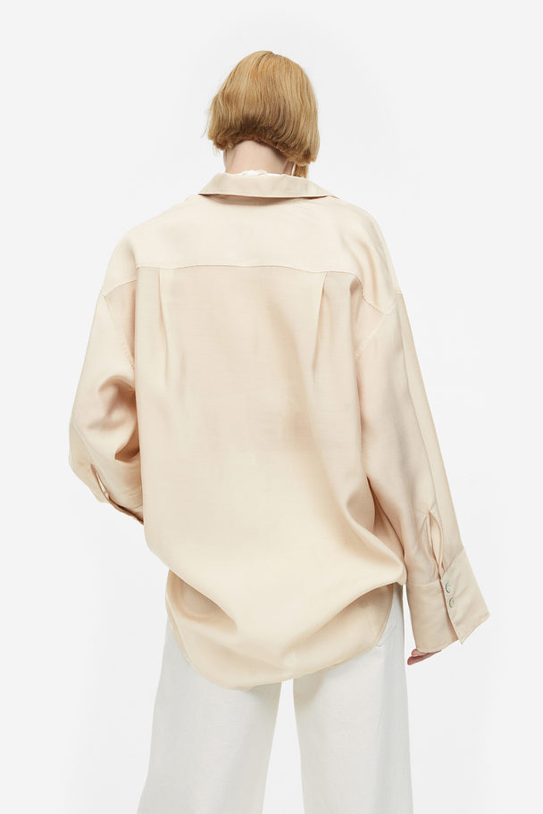 H&M Oversized Lyocell-blend Shirt Light Beige