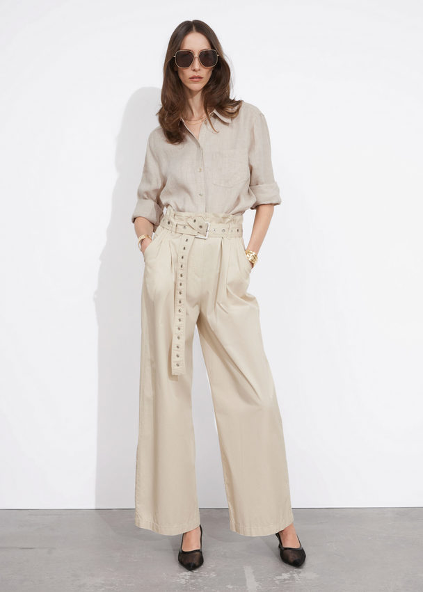 & Other Stories Eyelet-belt Paperbag Trousers Beige