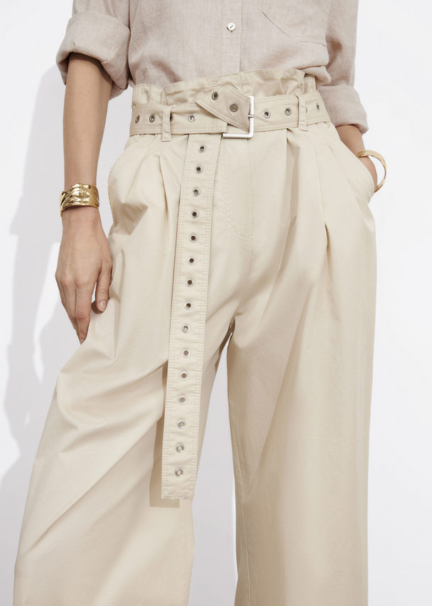 & Other Stories Eyelet-belt Paperbag Trousers Beige