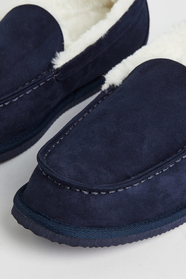 H&M Teddy-lined Slippers Dark Blue