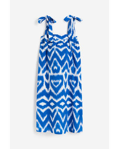 Tie-strap Cotton Dress Bright Blue/patterned