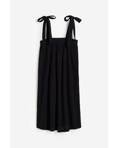 Tie-strap Cotton Dress Black