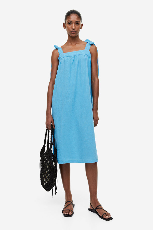 H&M Baumwollkleid mit Bindeträgern Blau