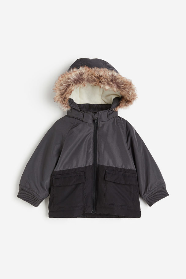H&M Hooded Jacket Dark Grey/block-coloured