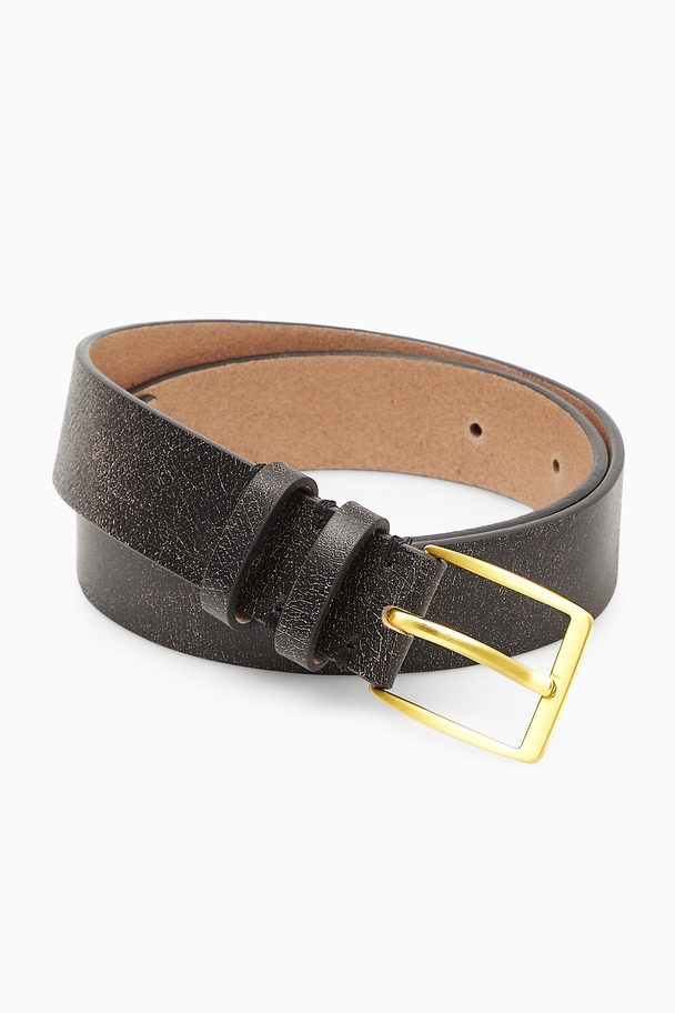 COS Cracked Leather Belt Dark Brown