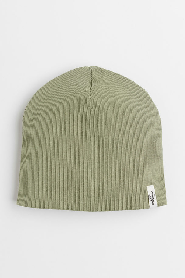 H&M Ribbed Jersey Hat Light Khaki Green