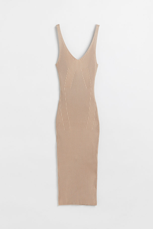 H&M Rib-knit Bodycon Dress Light Beige