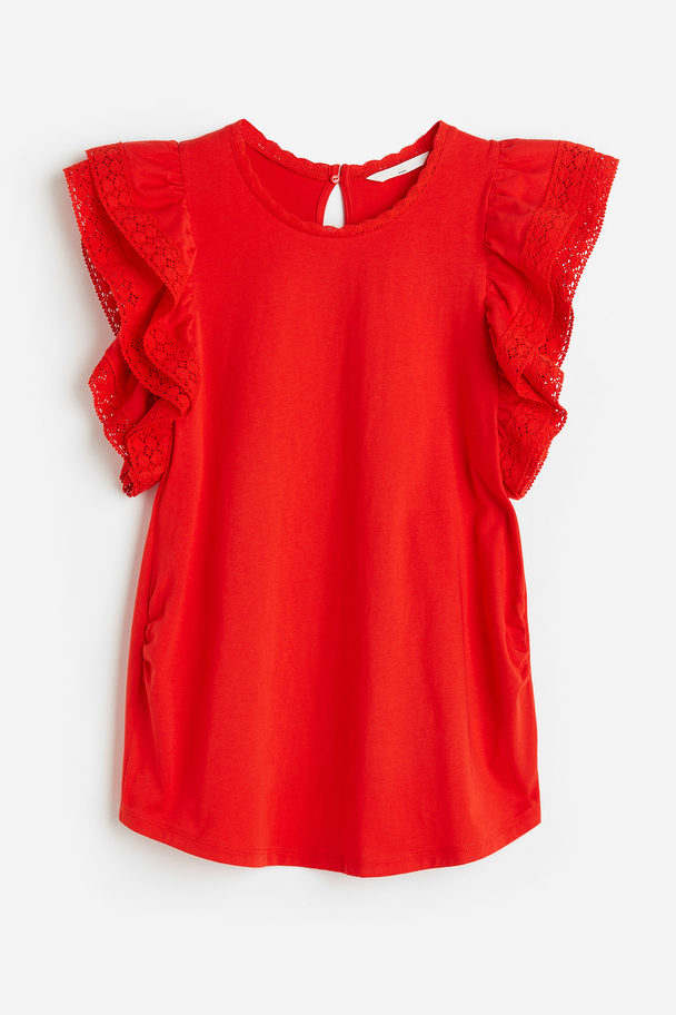 H&M MAMA Shirt mit Volantärmeln Rot