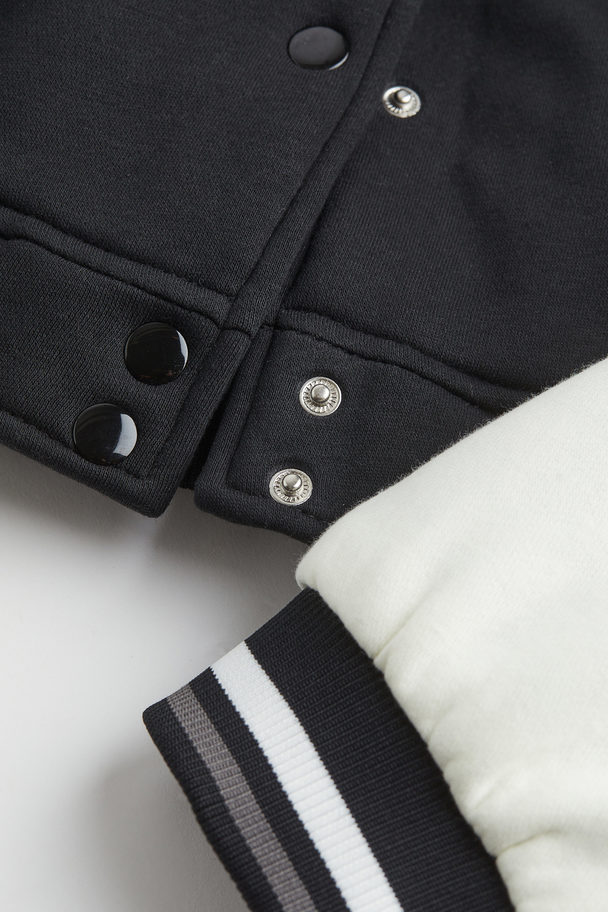 H&M Cropped Baseball Jacket Black/block-coloured