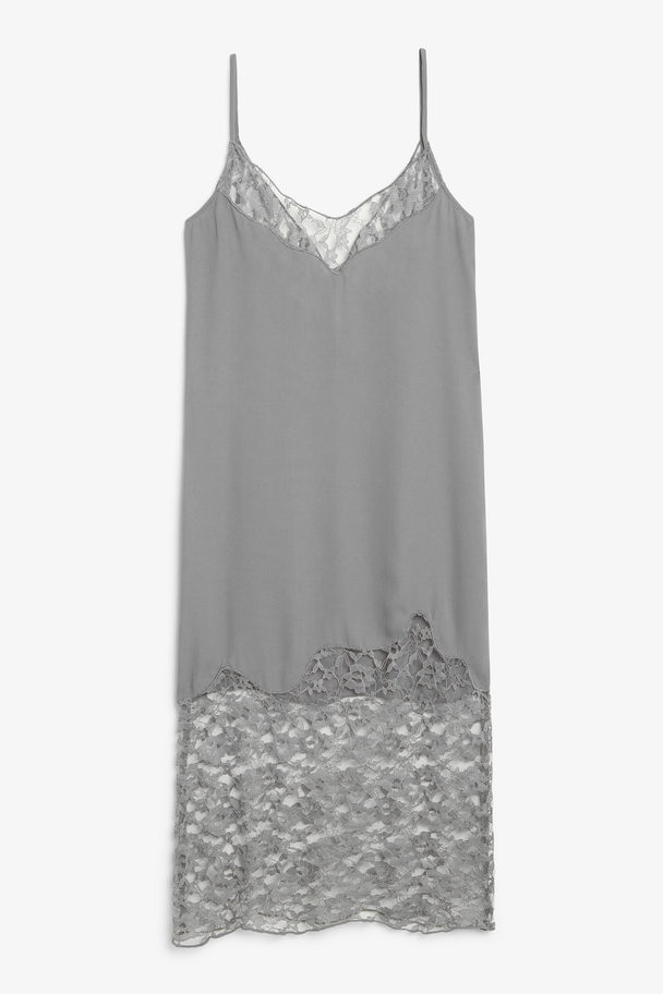 Monki Lace Detail Grey Slip Dress Light Grey
