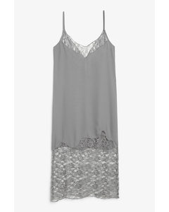 Lace Detail Grey Slip Dress Light Grey