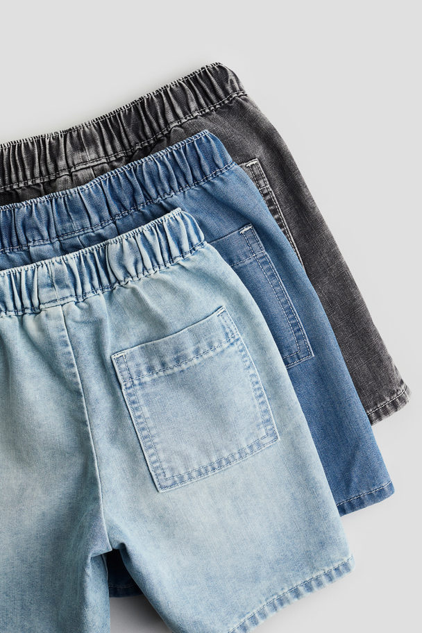 H&M 3-pack Pull-on Denim Shorts Light Denim Blue/washed Grey