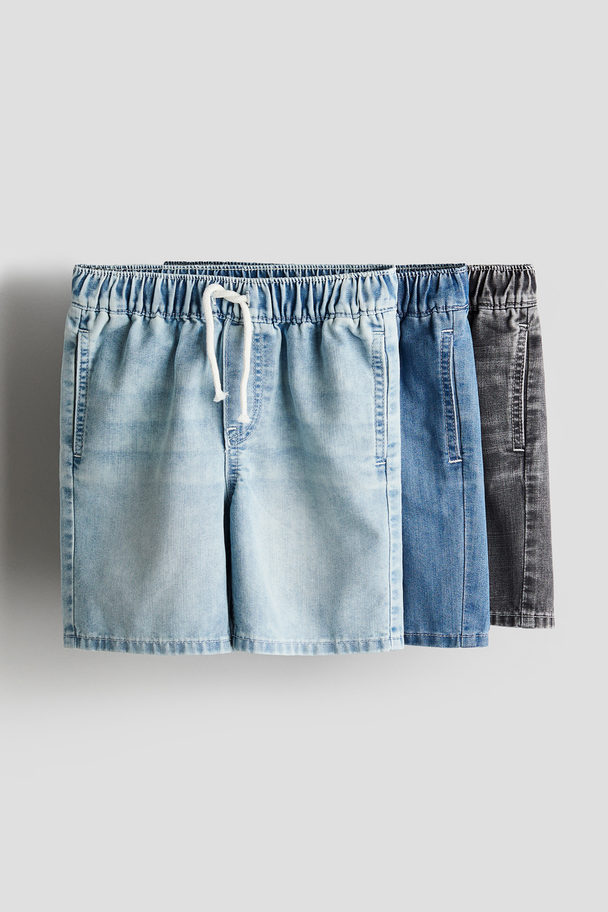 H&M 3-pack Pull On-shorts I Denim Lys Denimblå/vasket Grå