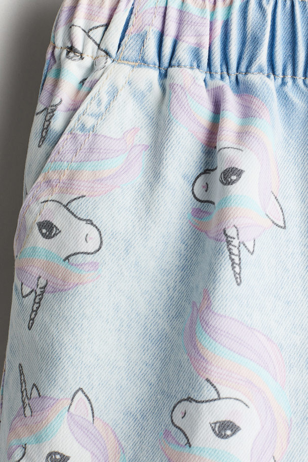H&M Loose Fit Denim Shorts Light Denim Blue/unicorns