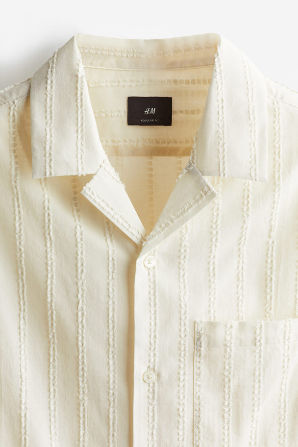 H&M Regular Fit Textured-weave Resort Shirt Cream