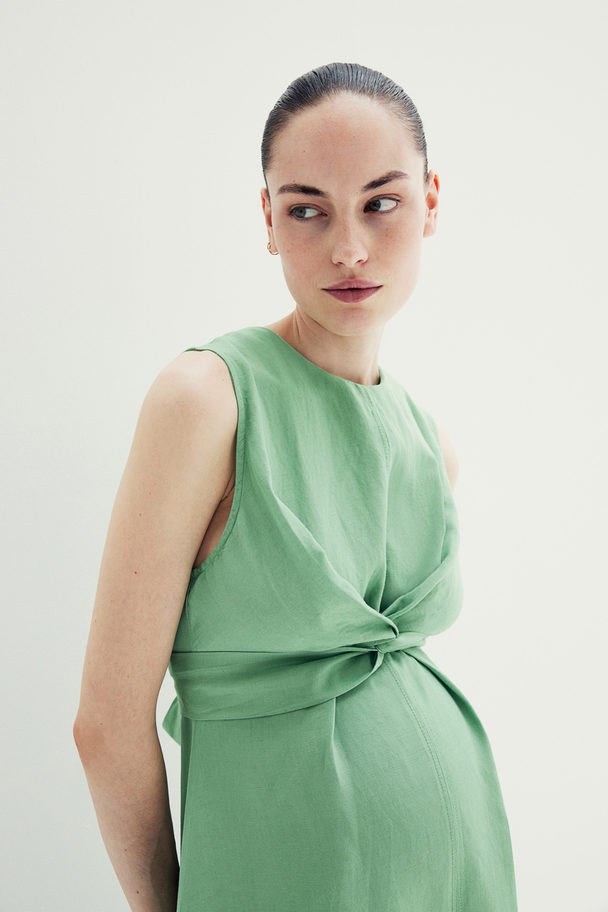 H&M Mama Linen-blend Dress Light Green