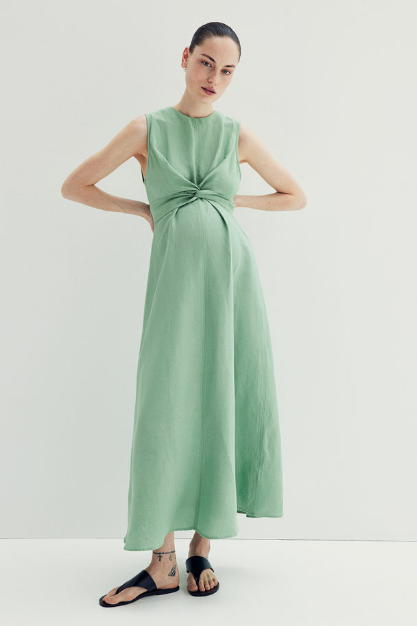 H&M Mama Linen-blend Dress Light Green