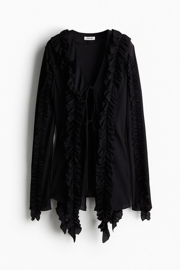 H&M Ruffled Crinkled Blouse Black