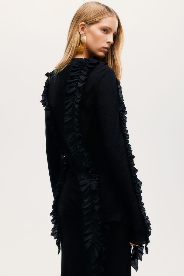 H&M Ruffled Crinkled Blouse Black