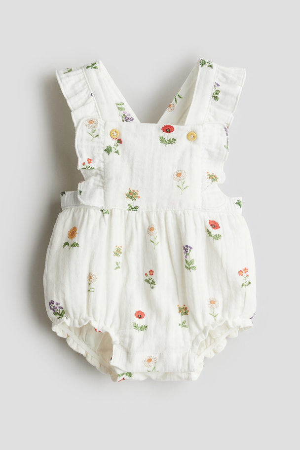 H&M Cotton Dungaree Shorts White/floral