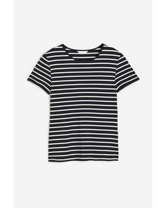 T-Shirt aus Baumwolle Marineblau/Gestreift