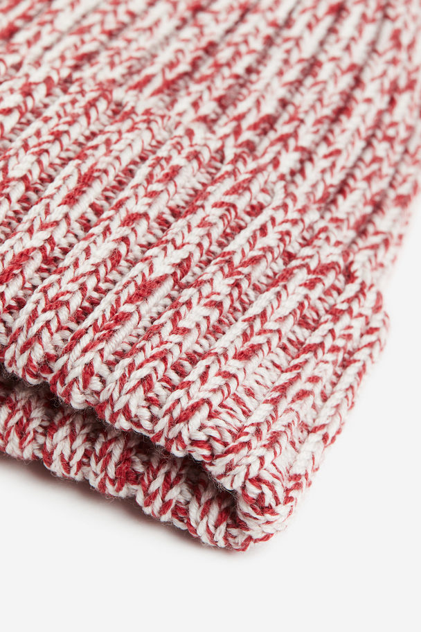 H&M Rib-knit Wool Beanie Red Marl