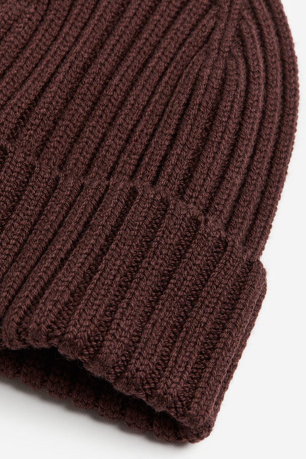 H&M Rib-knit Wool Beanie Dark Brown