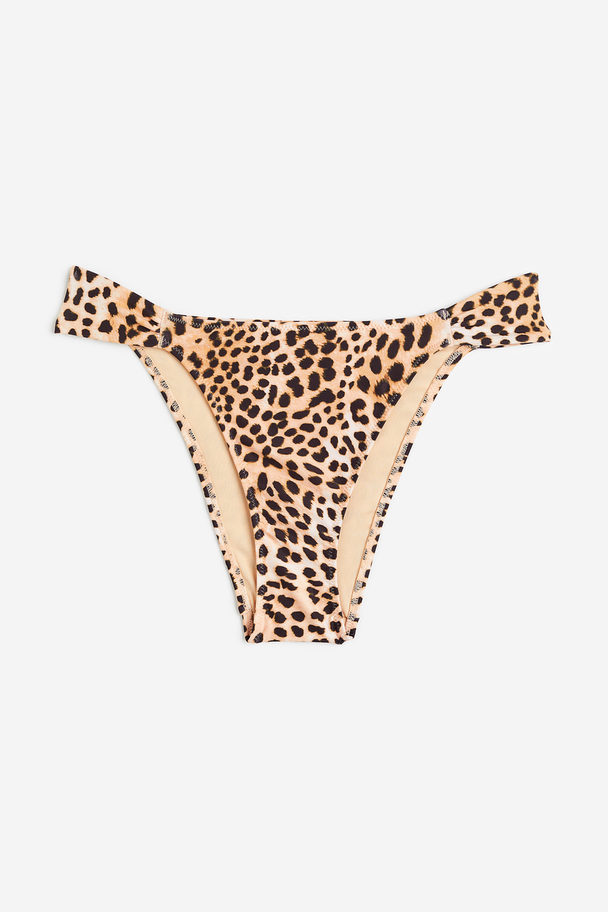 H&M Bikinihose Tanga Hellbeige/Leopardenprint