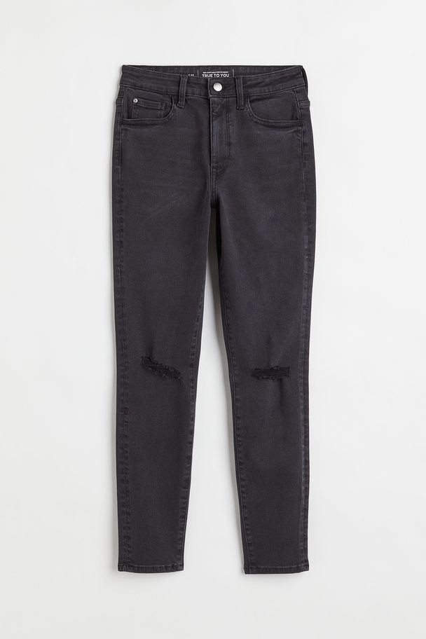 H&M True To You Skinny Ultra High Ankle Jeans Donkergrijs