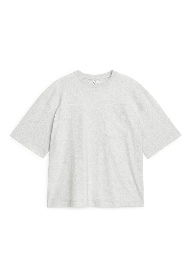 ARKET Leichtes T-Shirt mit Taschenverzierung Graumeliert