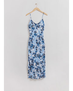 Midi-jurk Met Watervalhals Lichtblauwe Bloemenprint