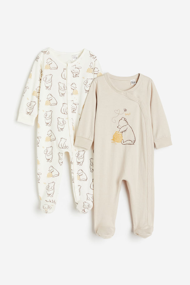 H&M Set Van 2 Pyjamapakjes Met Voetjes Lichtbeige/winnie De Poeh