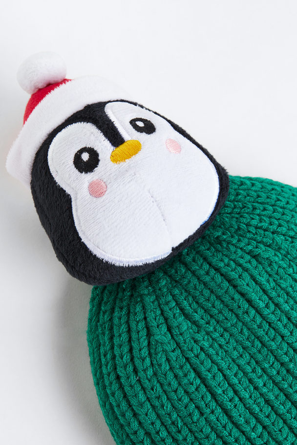 H&M Rib-knit Pompom Hat Green/penguin